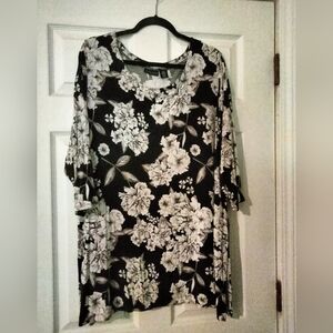 Adrienne Vittadini, 3/4 Sleeve Tunic, 3X, Black & White Floral